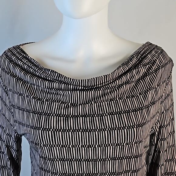Boden Black & Taupe Geometric Print Cowl Neck 3/4 Sleeve Pullover Top Size 10 - Picture 2 of 16